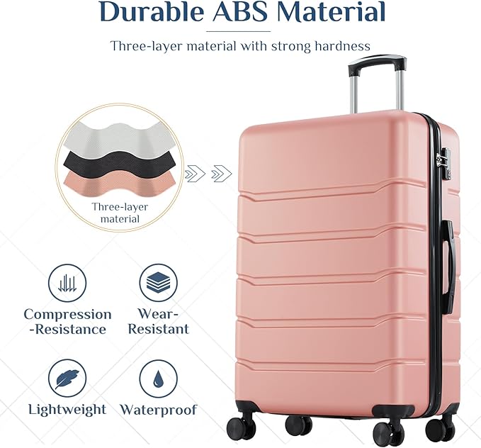 OLIXIS 3-Piece Luggage Set, Carry On Suitcases with Spinner Wheels, Expandable Travel Luggage with TSA Approved Lock & ABS Hard Shell, Pink(20/24/28 Inch)