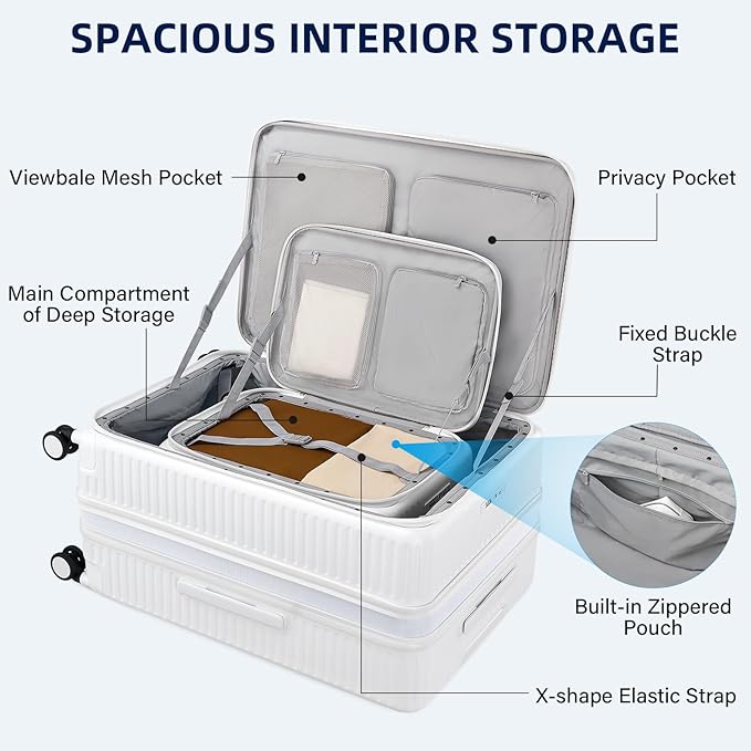 HanTrip Hard Shell Expandable Luggage Sets 2 Piece with Spinner Wheels Cup Holder, Top Opening Lightweight Luggage Rolling Suitcase with Lock, Carry On And Checked Luggage Set 2 Piece (White, 20/28)