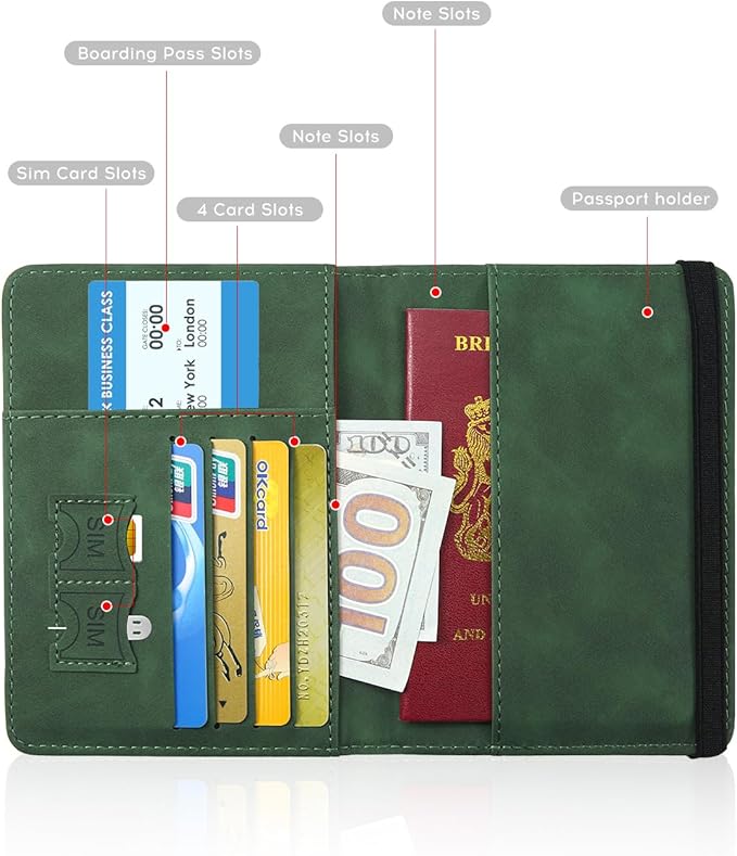 ILIYAH-Passport Cover-Passport Holder Travel Wallet-RFID Blocking Passport Case Travel Accessories Card Holder Wallet Unisex Travel Gifts (Green)