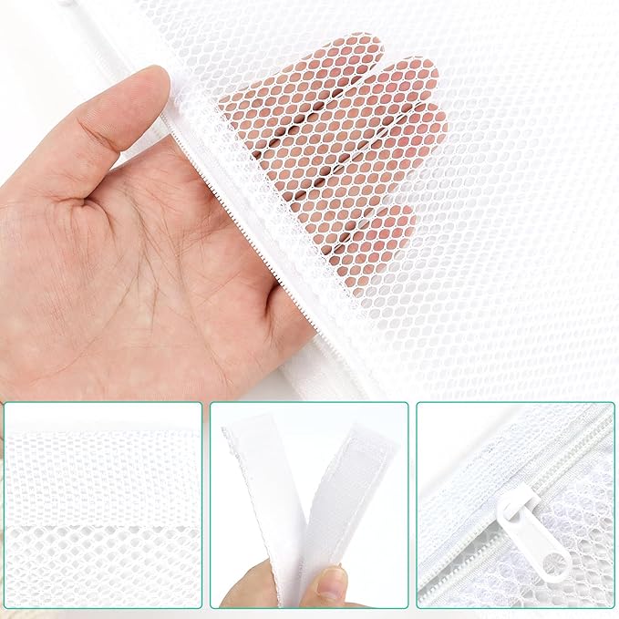 2 Pack Sneaker Dryer Bag 15.7x15.7 Inch Dry Net Bag for Dryer with Zipper and Strap for Shoes, White Large HoneyComber Mesh Bags for Washing Machine