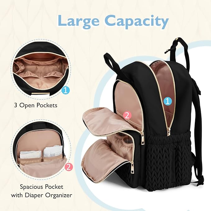 mommore Diaper Bag Backpack, Stylish Travel Baby Bag with Insulated Pockets, Changing Pad and Stroller Straps for Toddler (L-Pink, Large-27L)