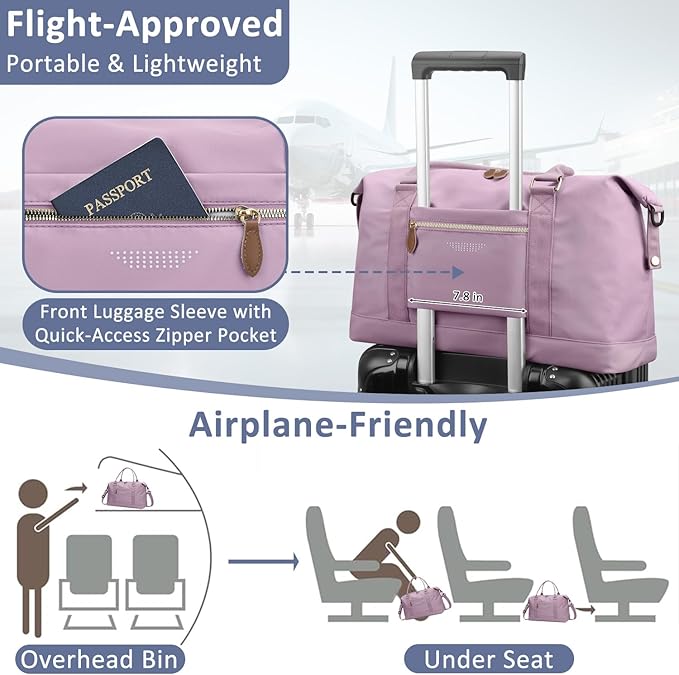 Travel Duffle Bag for Women, Weekender Bags, Hospital Bag for Labor Delivery, Lightweight Tote Duffel Overnight Bag with Luggage Sleeve,Airplane Travel Bags (Purple, X-Large)