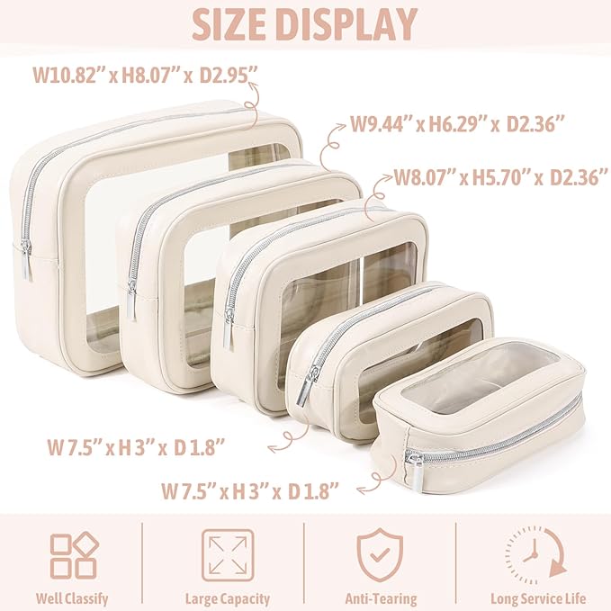 YOPCDJ 5PCS Diaper Bag Organizer Pouch Set, TSA Approved Toiletry Bag，Clear Waterproof TPU Makeup Bag Set Travel Organizer Bags for Women and Kids,Mothers Day Gifts