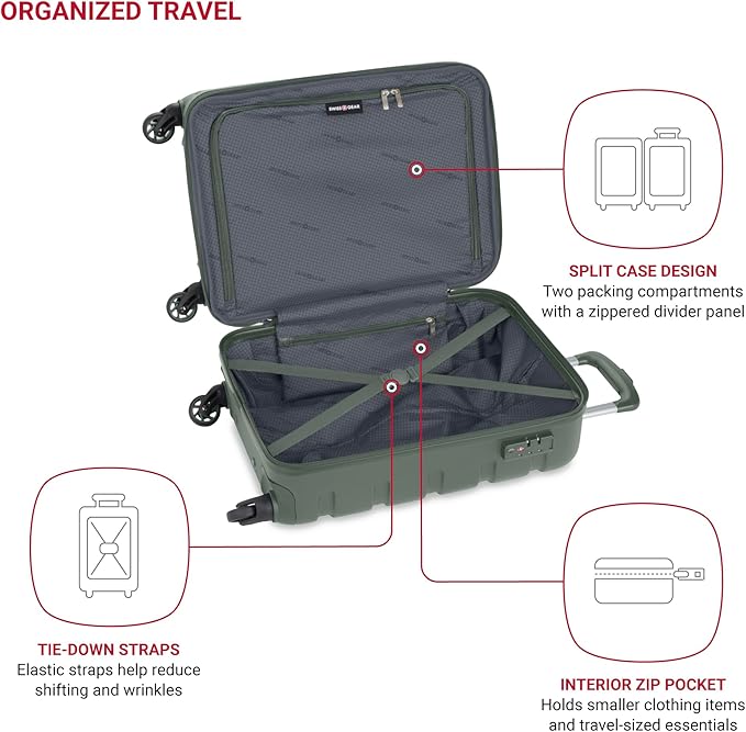 SwissGear 7366 Signature Hardside Expandable Luggage with Spinner Wheels, TSA Lock, Cup-Holder, Olive, Carry-On 19-Inch