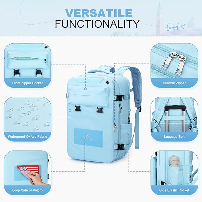 Maelstrom Travel Backpack for Women Men,35L Waterproof Laptop Backpack Fits 17-Inch Laptop, Gift for School Work Backpack with Detachable Crossbody Bag & Shoe Compartment (Blue, Large-Upgrade)
