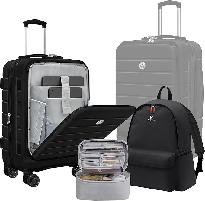 Classic 20" Carry-On with TSA Lock Spinner Wheels, Lightweight Hardside Expandable Suitcase with Front Open Pocket Compartment, Black