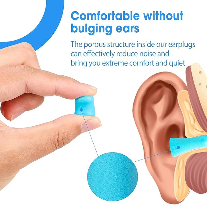 AZEN 300 Pairs Ear Plugs, NRR 32dB Soft Foam Ear Plugs for Sleeping Noise Cancelling, Earplugs for Concerts Shooting Swimming Noise Reduction,Individually Wrapped (Lake Blue)
