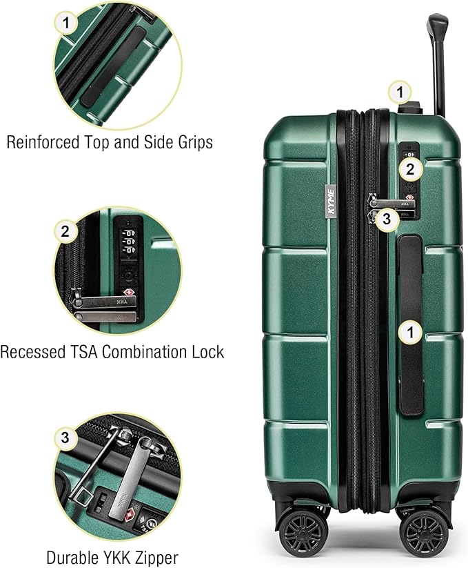 KYME Carry On Luggage 22x14x9 Airline Approved Expandable Hardshell 20 Inch Suitcase with TSA Lock Carry On Suitcase with Wheels Small Travel Rolling Luggage with Cup Holder for Men Women Green