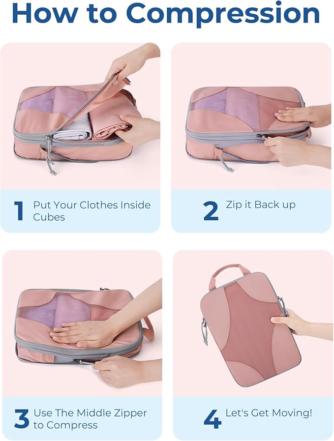 BAGSMART Compression Packing Cubes for Travel, Compressible Luggage Organizer for Cruise Ship, Lightweight Travel Essentials 6-Pack 1L+2M+2S+1Shoe Bag