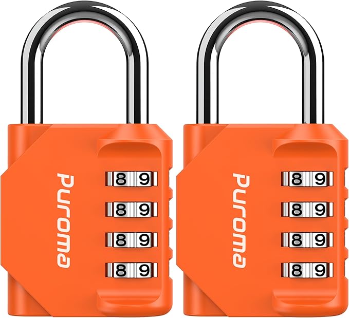 Puroma 2 Pack Combination Lock for Locker 4 Digit Outdoor Waterproof Padlock for School, Gym, Sports, Fence, Toolbox, Gate, Case, Outdoor, Hasp Storage, Cabinets (Orange)