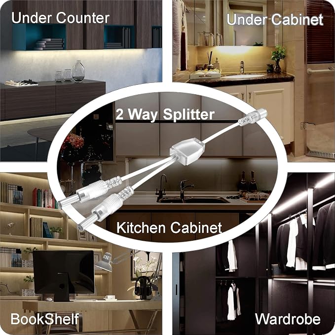 EBD Under Cabinet Lighting Plug in or Hardwired, 9 Pcs 12 Inch, No Messy Wires Built-in Adjustable Cable LED Light 6500K 4050Lm, 3 Cables Y Splitter Neat Counter Lights for Kitchen Shelf Home Office
