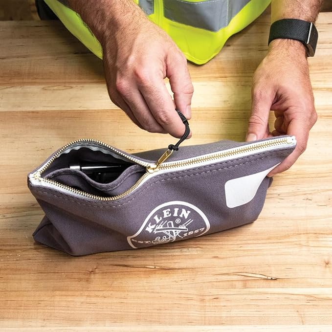 Klein Tools 55578 Zipper Bag with Divider, No. 10 Canvas, 7-Inch x 12-1/2-Inch Heavy Duty Tool Bag Organizer, Multipurpose for Tools to Crafts