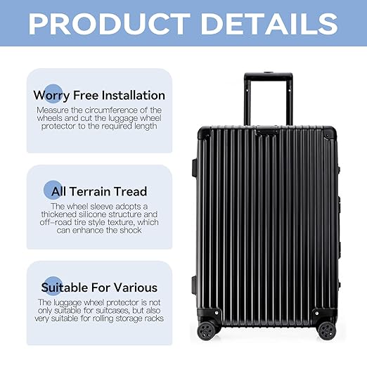 8 Pcs Silicone Luggage Wheel Covers, Noise-Reducing Shock-Absorbing Protectors, Universal Fit for Suitcase Wheels & Office Chair Casters, Customizable Cut-to-Fit Design (Black)