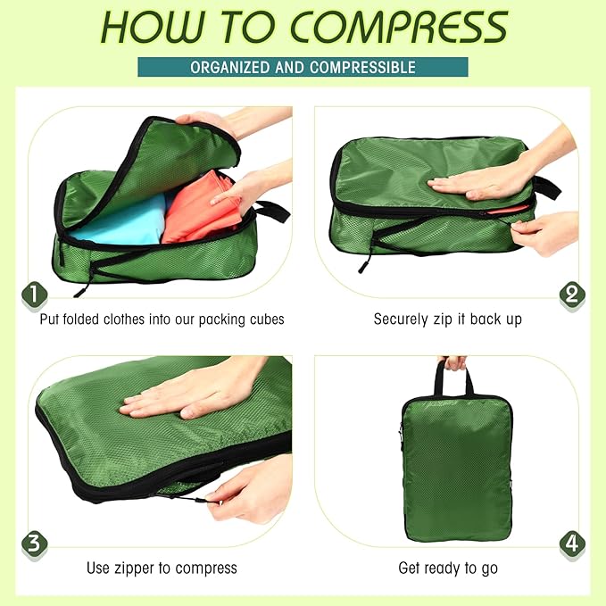 5 Pack Compression Packing Cubes for Travel Space Saving Cubes Luggage Organizer for Suitcase(Green,M)
