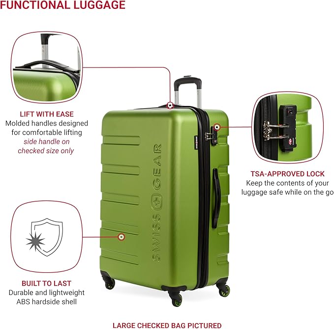 SwissGear 7366 Signature Hardside Expandable Luggage with Spinner Wheels, TSA Lock, Cup-Holder, Green, 2-Piece Set (19/27)
