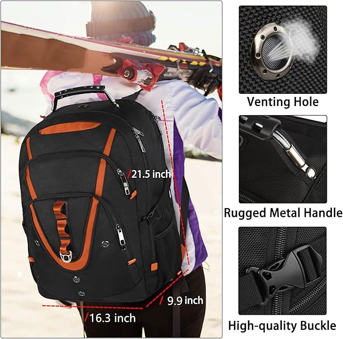 Mogplof 18.4 Laptop Backpack Women Men, 55L-60L Flight Approved Extra Large Travel Backpack RFID Anti Theft and TSA Friendly Backpack, Water Resistant College School Heavy Duty, Orange