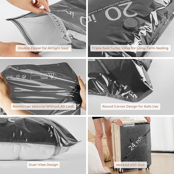 Vacuum Storage Bags for Travel with Wireless Rechargeable Air Pump, 16 Pack Travel Essentials Space Saver Compression Bag for Luggage, Suitcase, Backpack, Vacuum Seal Bags for Home Storage Clothing