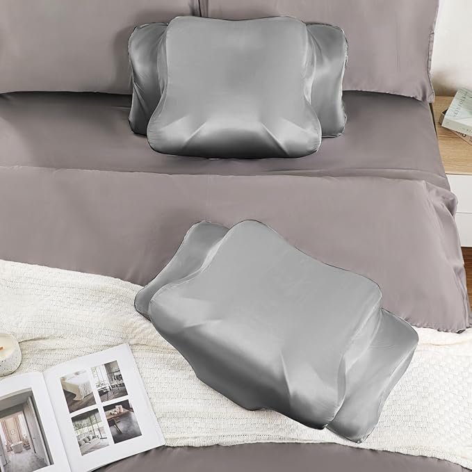 Satin Pillowcase for Cervical Pillows, (Cover Only) Fit for Orthopedic Neck Support Pillow, Silky Smooth Pillowcase Cover with Zipper Closure (Gray)