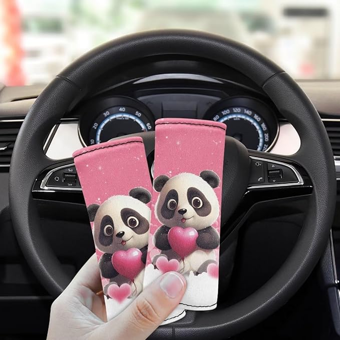 BIGCARJOB Love Panda Luggage Handle Wraps Set of 2 Pcs Cute Identifier Travel Bag Wraps Valentine's Day Gifts por Women Girls Suitcase Handle Sleeve Cover Pink Door Handle Protector