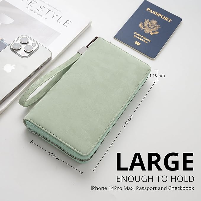 Bveyzi Women RFID Blocking Wallet Leather Zip Around Phone Clutch Large Capacity Ladies Travel Purse Wristlet | RFID Blocking, Zip Around, Large Capacity