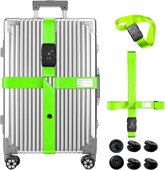 TSA Approved Luggage Straps for Suitcases with Anti-Slip Clips, Anti-Burst Protection, High Visibility Color Easy to Identify, Adjustable Heavy Duty Luggage Belt for 20-34 Inch Suitcases(Green)