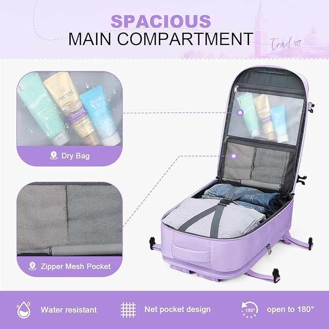 Maelstrom Travel Backpack for Women Men,35L Laptop Backpack Fits 17-Inch Laptop,Carry On Backpack for Airplanes with Crossbody Bag&Shoe Compartment&Toiletry Bag (Purple, Large)