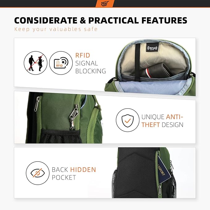 SKYSPER Sling Bag RFID Crossbody Sling Backpack Cross Body Shoulder Bag Travel Hiking Daypack for Women Men(Army Green)