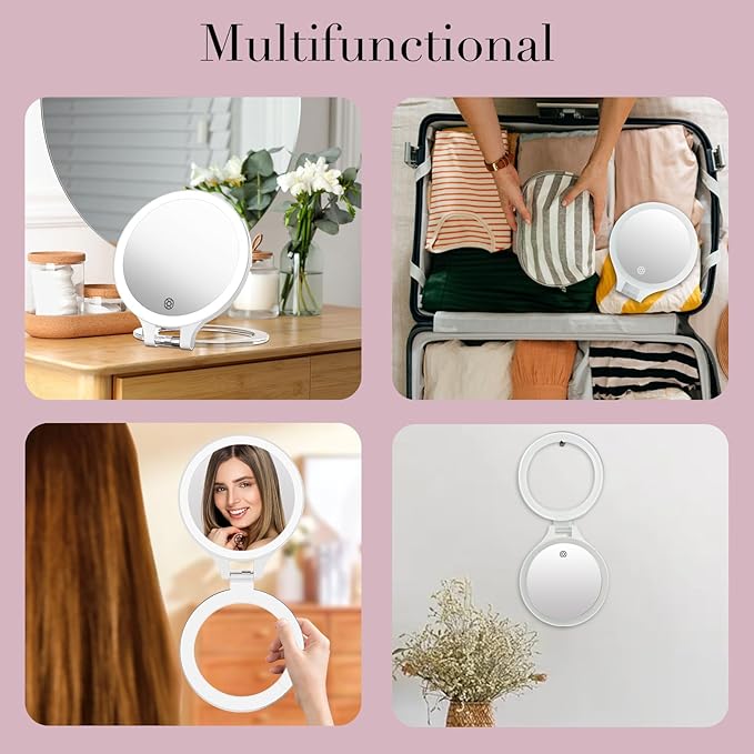 Magnifying Mirror with Light 30X/1X, Double Sided travel mirror with light, Rechargeable makeup mirror with 3 color setting Adjustable stand Lighted mirror Vanity Portable Desk Cosmetic Mirror