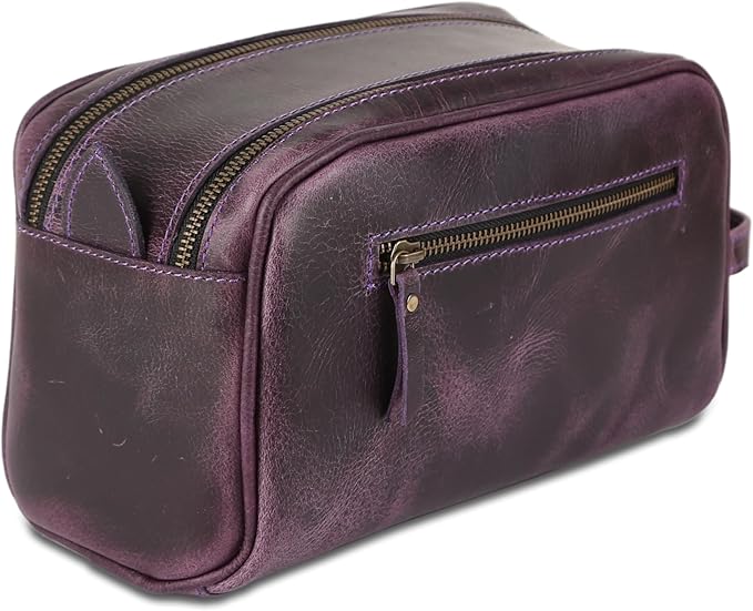KomalC Travel Toiletry Bag – Premium Leather Dopp Kit for Men & Women with Water-Resistant Lining & Spacious Zippered Organizer