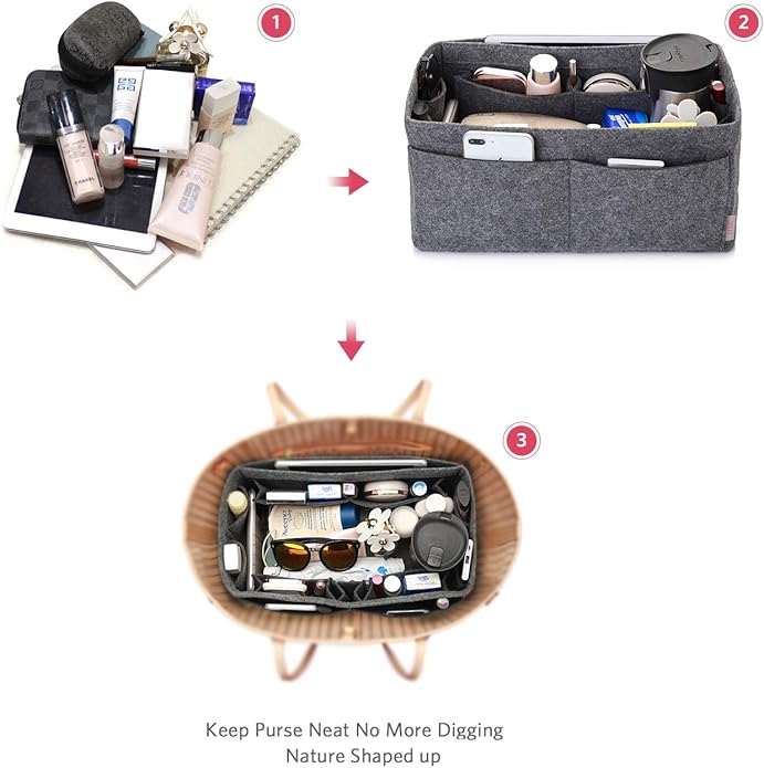 ZTUJO Felt Purse Organizer, Multi Pocket Bag in Bag Organizer For Tote & Handbag Shaper, Speedy 30, Speedy 35 and Speedy 40