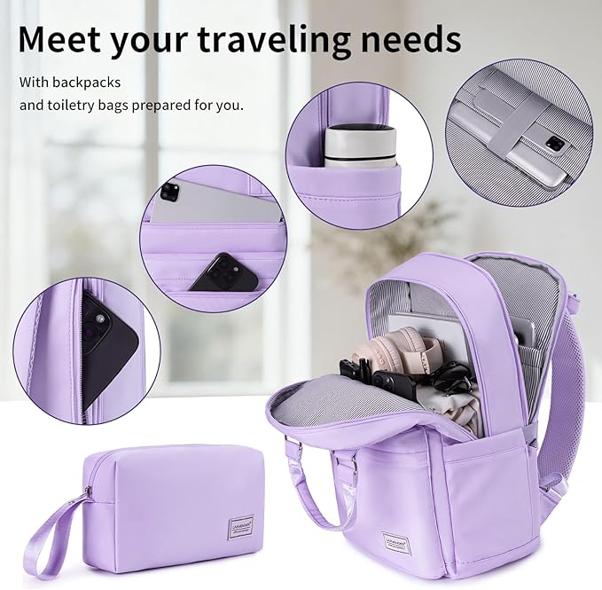 Carry On Luggage Set 22x14x9 Airline Approved, Expandable 20 Inch Carry-On Suitcases With Wheels, Lightweight Luggage Sets 3 Pieces With Backpack, Lavender