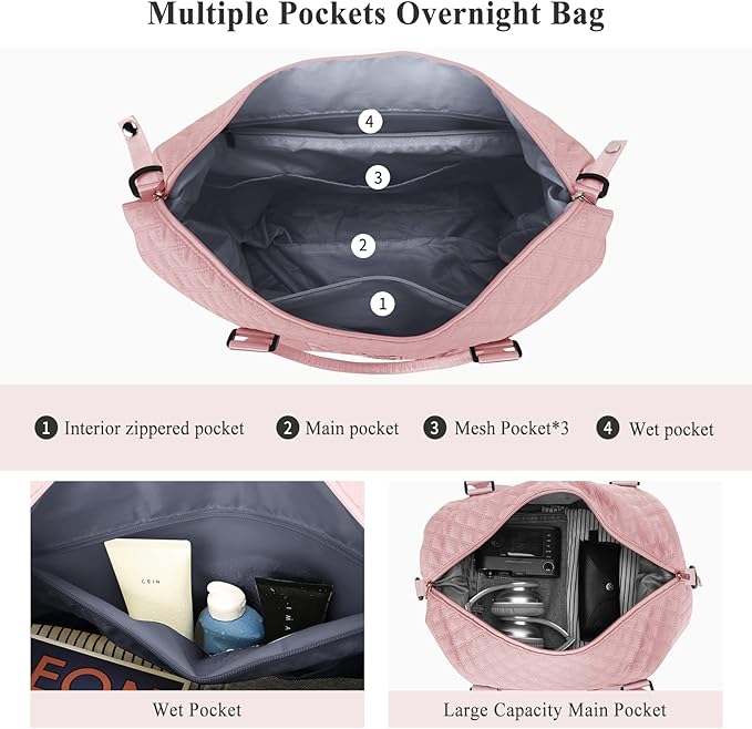 HYC00 Travel Duffel Bag,Carry-on Overnight Weekender Bags for Women,Sports Tote Gym Bag with Wet Pocket