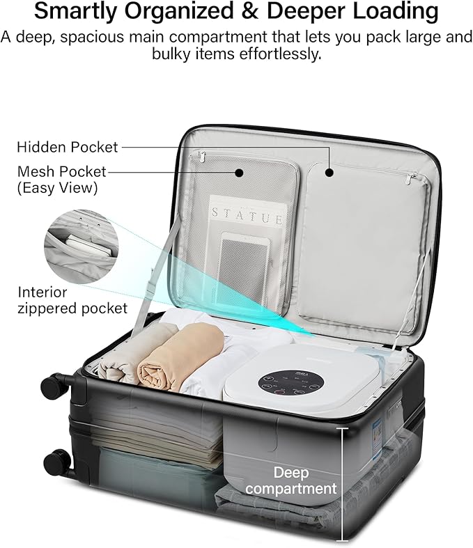 MILADA 24 Inch Checked Luggage, Expandable Hardshell Suitcase with 360° Spinner Wheels & TSA Lock, Lightweight Medium Rolling Luggage for Men and Women Travel, Black