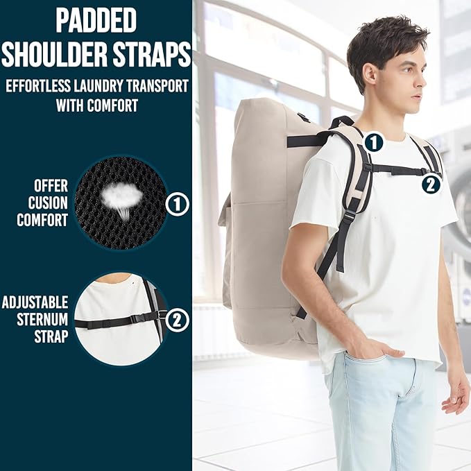Laundry Bag Extra Large 115l, Heavy Duty Laundry Backpack, College Laundry Bag with Straps, Backpack Laundry Bags with 4 Pockets, Dorm Essential, Laundry Bags for Dorm Room, Apartment, Laundromat