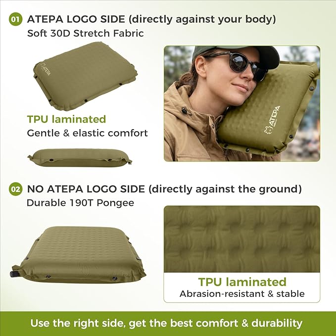 ATEPA Inflatable Seat Cushion, Self-Inflating Portable Stadium Airplane Travel Foam Cushion Pad for Camping, Sports Events, Outdoor