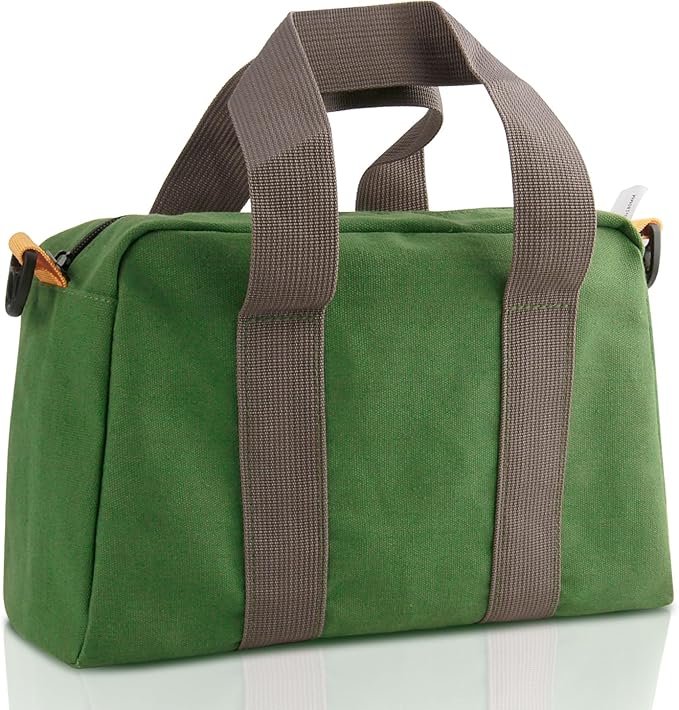 Small Tool Bag, Canvas Tool Storage Bag, Large Capacity Multipurpose Zipper Soft Tote Organizer Pouch for Electrician, Plumbing, Gardening,Tools Bags for Men (Green, 14 Inch)