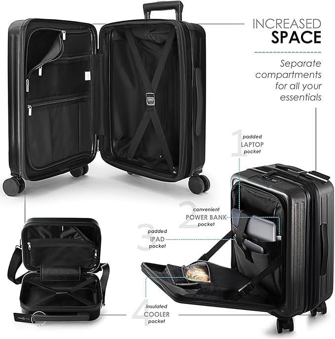 Hard Shell Luggage Sets with Spinner Wheels 4 Piece, Expandable Large Suitcases with TSA Lock, Travel Large Suitcase Set, Jet Black Luggage Set