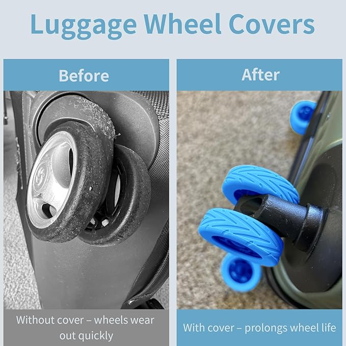 10Pcs Luggage Wheel Covers Silicone Silent Suitcase Protector for Luggage or Office Chair Caste Upgraded Wear-Resistant Anti-Noise Shock Absorption Suitcase Covers Accessories for Travel Blue