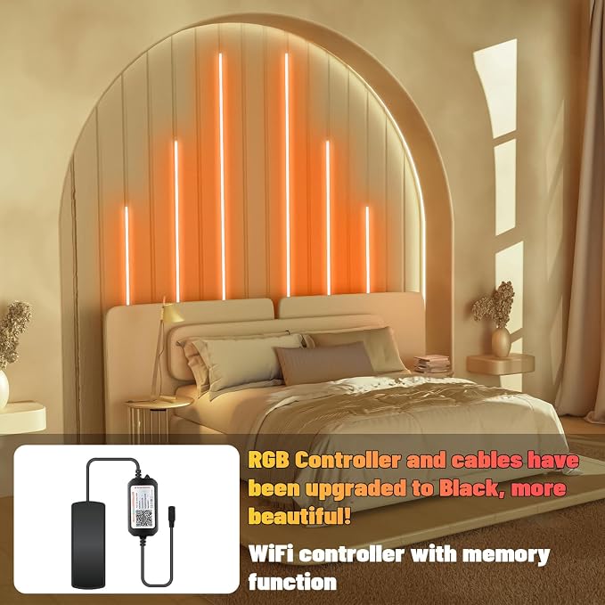 Lichaser RGB Black Smart Recessed Lighting for Acoustic Panel, 6 Pcs WiFi LED Strip Light for Wood Slat Wall Panel Compatible with Alexa, Self-Adhesive Smart LED for Slat Wall (4 * 28 in+2 * 16 in)