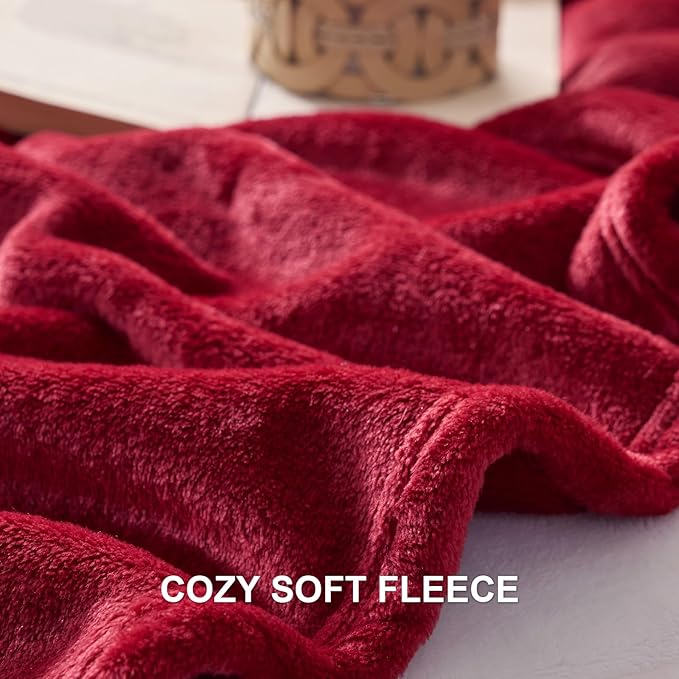 Hansleep Fleece Red Full Blanket, Super Soft Flannel Fuzzy Plush Cozy Blanket for All Seasons, Red, Full 84x90 Inches