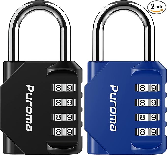 Puroma 2 Pack Combination Lock for Locker 4 Digit Outdoor Waterproof Padlock for School, Gym, Sports, Fence, Toolbox, Gate, Case, Outdoor, Hasp Storage, Cabinets (Blue & Black)