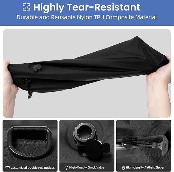 BAGAIL TPU Vacuum Bag for Travel, Reusable Compression Bag with IPX8 Waterproof Zipper, Save Space for Suitcase, Backpack and Carry on (Black, Large, N0 Pump)