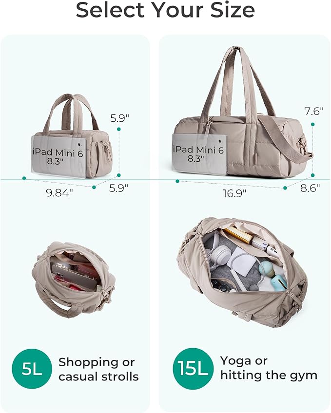 BAGSMART Reiki Gym Bag for Women, Mini/Medium Crossbody Bags for Women, 5L Dance Bag with Detachable Strap, 15L Yoga Mate Bag with Wet & Dry Pocket, Medium/Candy Pink