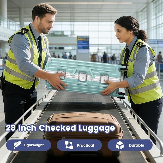 Zipperless Suitcase, 28 Inch Checked Luggage, Hardshell Aluminum Frame Polycarbonate Luggage with Phone Holder, Cup Holder, Charging Port, TSA Lock, Spinner Wheels for Vacations, Mint Green