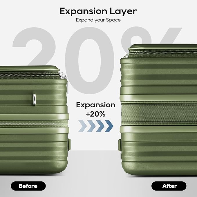 Joyway Luggage Sets 5 Piece with Front Pocket, Expandable Top Opening Suitcase Set, PC Hardside Carry on Suitcase with Spinner Wheels and TSA Lock (Dark Green)