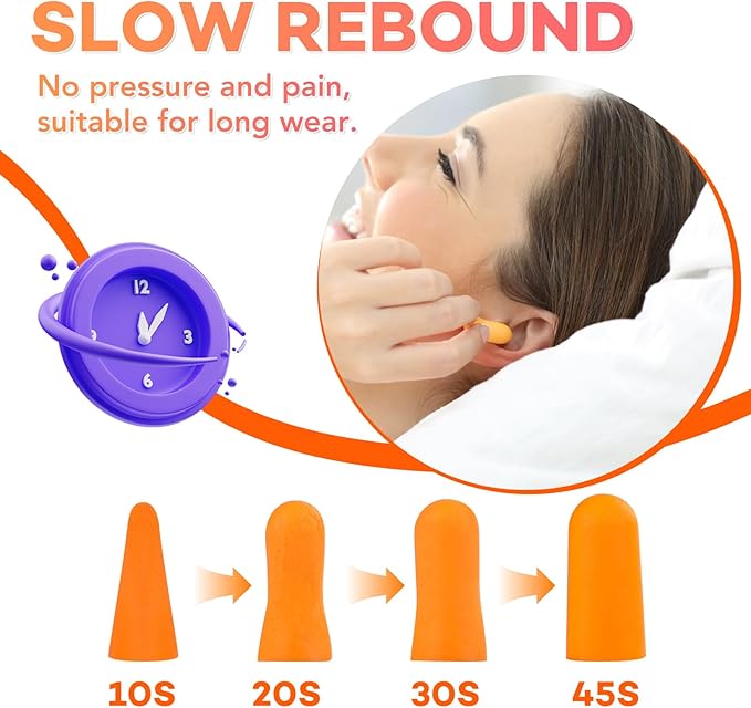 VOISEN 150 Pairs Foam Ear Plugs, Ear Plugs for Sleeping Noise Cancelling, 32dB NRR, 37dB SNR Earplugs for Sleeping, Snoring, Studying, Loud Events, Traveling & Concerts, A Storage Box, Orange