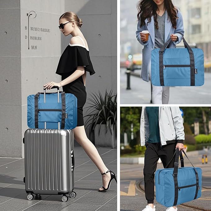 Foldable Travel Duffle Bag, Airlines Approved Carry On Bag Weekender Overnight Bag for Men Women, 23L (Airforce blue)