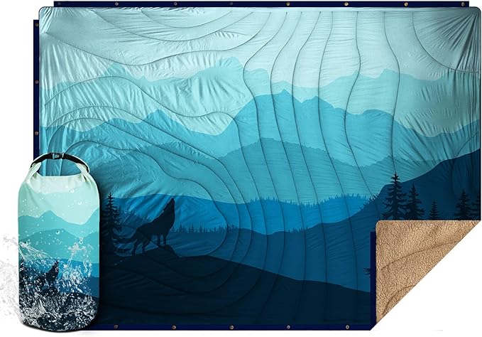 Outdoor Camping Blanket - Puffy Camping Blanket Packable,Sherpa Fleece Warm Blanket for Camping, Outdoors, Travel, Stadium, Festivals, Beach, Hammock 56"x 78" Machine Washable, DWR, Lightweight