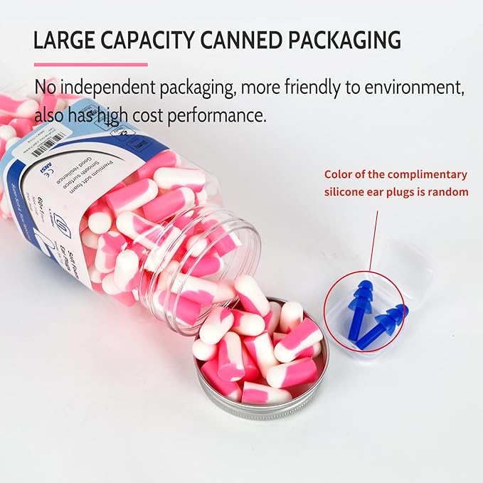 LYSIAN Ultra Soft Foam Sleep Earplugs, 38dB SNR Noise Reduction Ear Plugs for Sleeping, Mowing, Shooting-60 Pairs,Double Color Pink/White