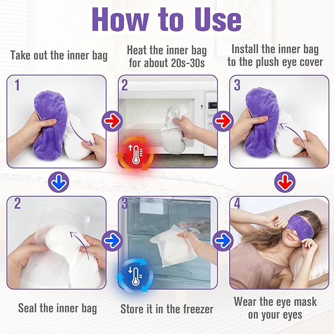 Heated Eye Mask, Microwave Moist Warm Compress for Eyes, Cooling Soothing Weighted Eye Mask for Sleeping, Reusable Sleep Eye Mask for Home & Office, Hot and Cold for Eye Relaxation (Purple)